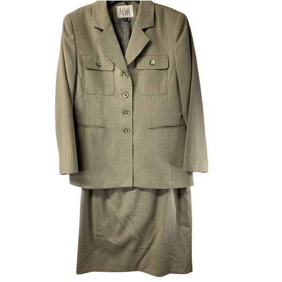 LE SUIT Women's Petite SKIRT SUIT Petite Olive Green size 10 Lined Blazer - Picture 1 of 6
